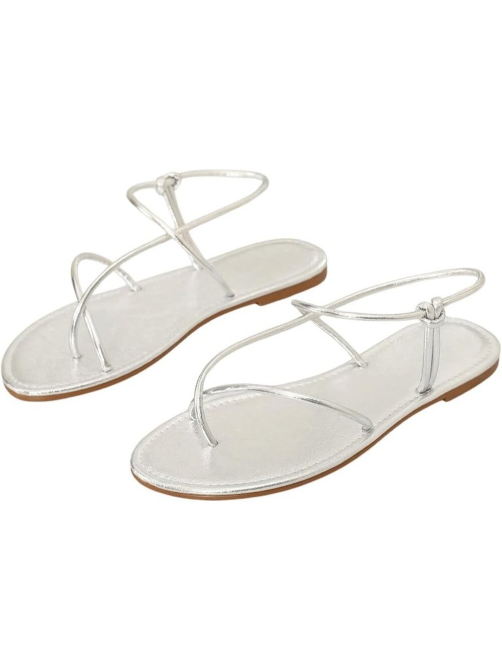 Women's Silver Summer Sandals Flats Strappy Slingback Dressy Cute Beach Slides